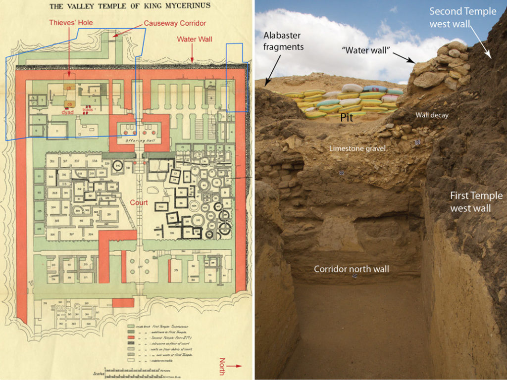 A map and annotated photo of the Menkaure Valley Temple