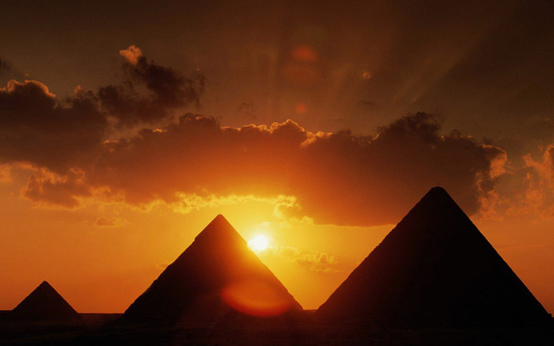 The pyramids at sunset