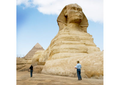 Mark Lehner and Richard Redding studying the Sphinx